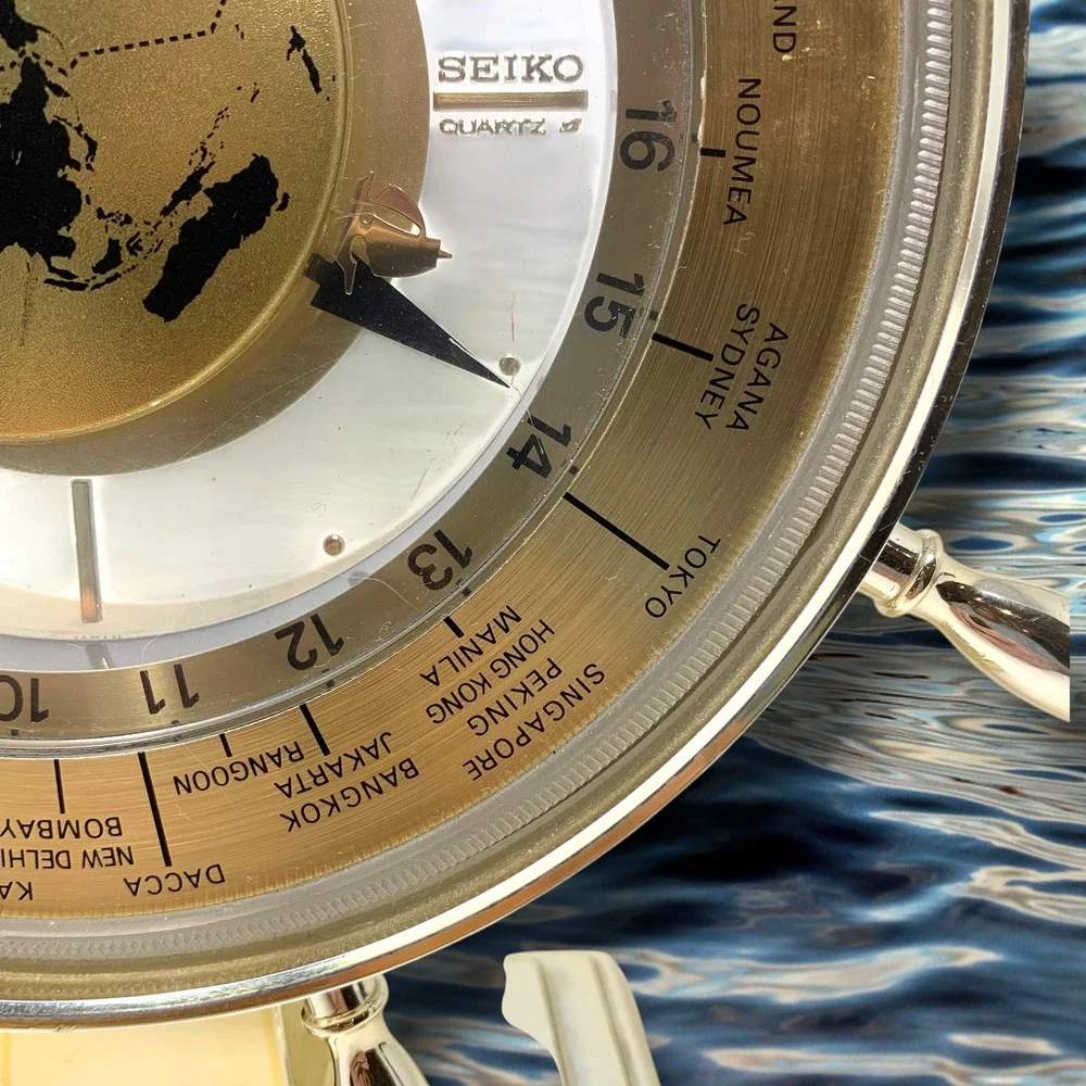 Vtg 1980's Seiko Ship Wheel World Time Clock Quartz Desk Clock Nautical QOZ153G